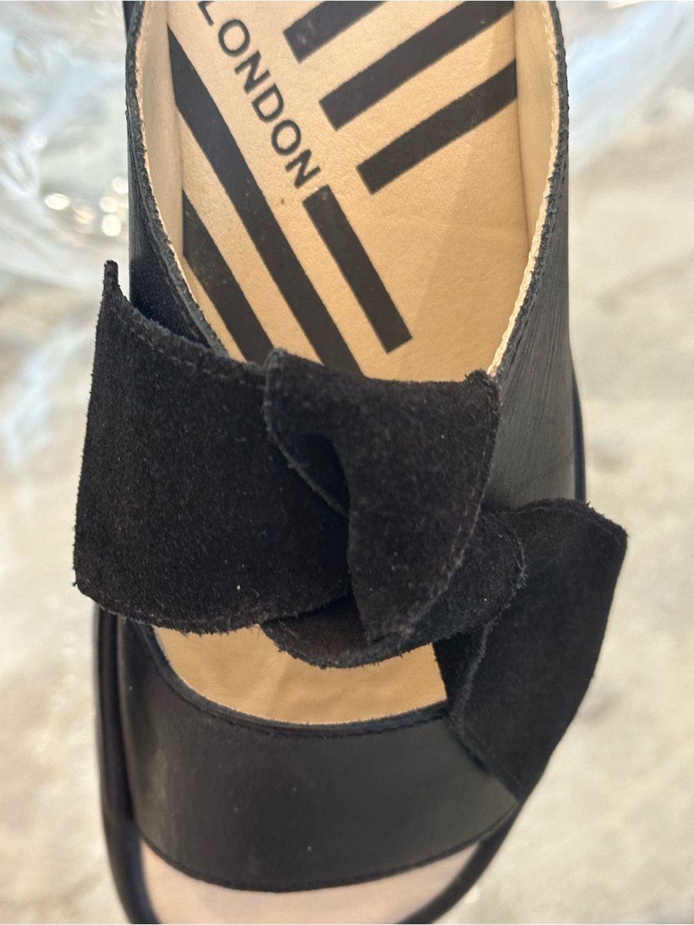 Fly London Black Suede Bow Open-Toe Sandal